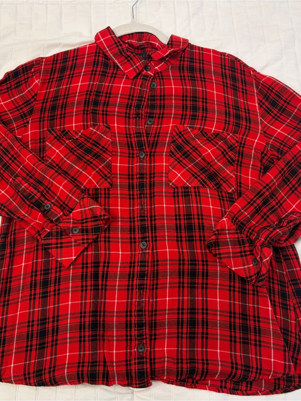 Sanctuary Red Black Plaid Button-Down Shirt